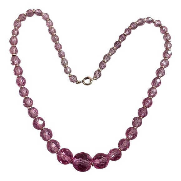 Vintage Simmon Pink Graduated Glass Bead Necklace Gold Clasp Signed 17.5" RARE - Picture 6 of 8